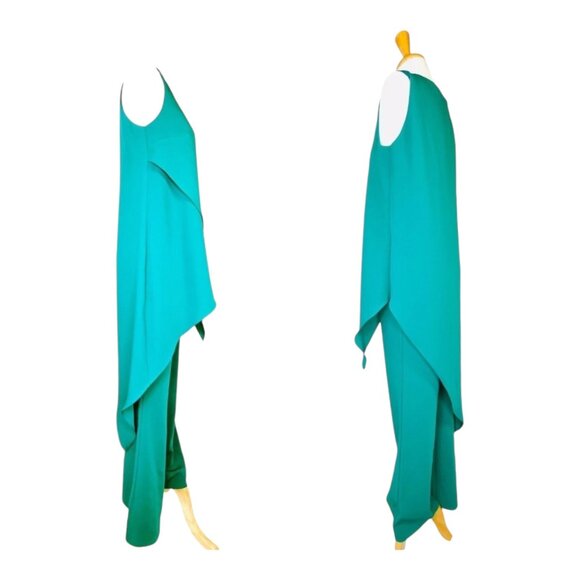 Elegant Womens Teal Layered Jumpsuit By List Roma Boutique Italy Sz 42 With Cape - Picture 10 of 10